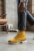 Mustard yellow lace-up ankle boots