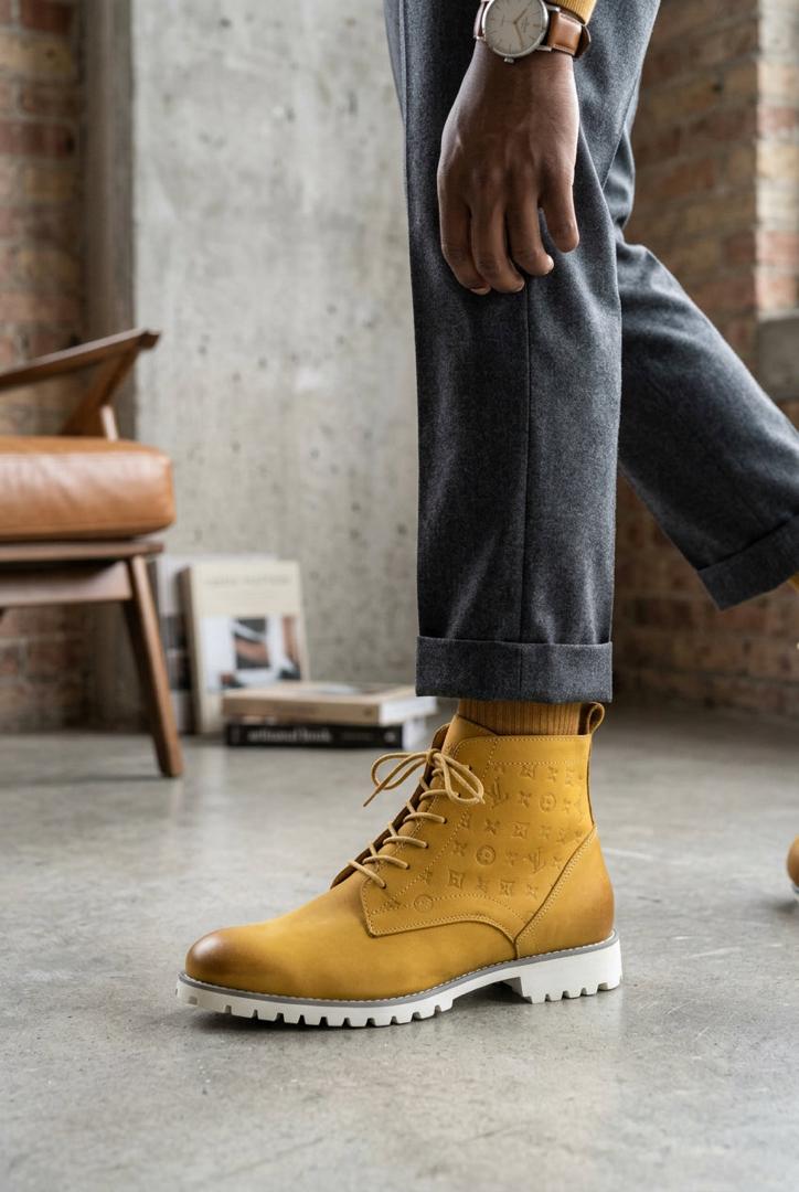 Mustard yellow lace-up ankle boots