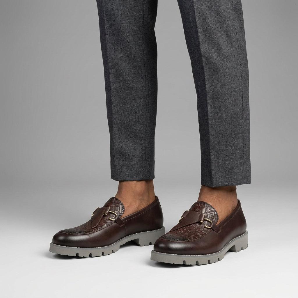 Dark brown, slip-on loafer shoes