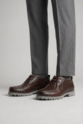 Brown leather low-top moc-toe casual shoes