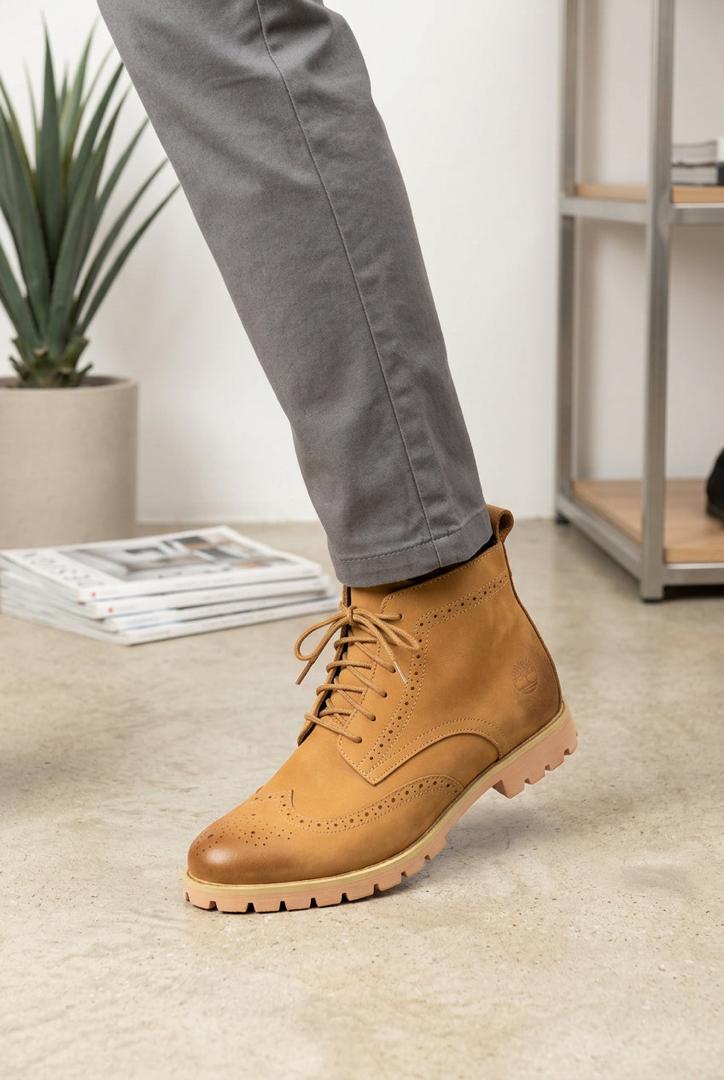 Brown leather lace-up brogue ankle boots