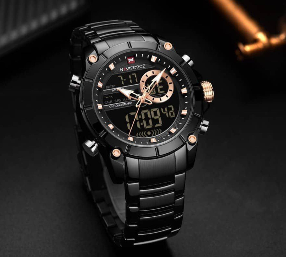 Modern Designer Naviforce Watch For Men - Black