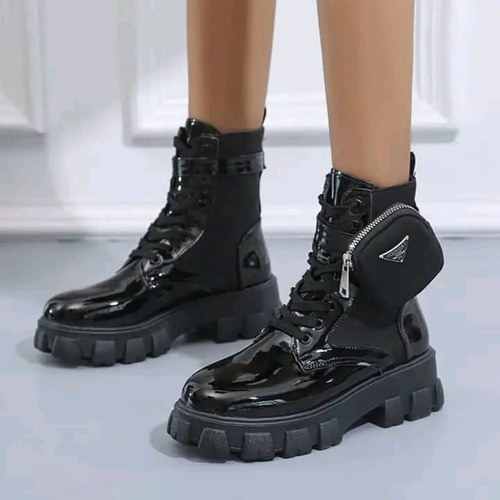 women's black patent leather combat boots
