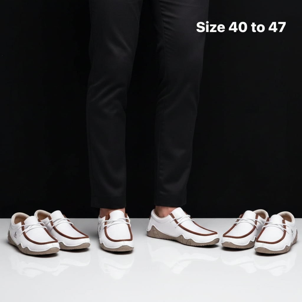 White and brown Salkin lace-up casual driving shoes
