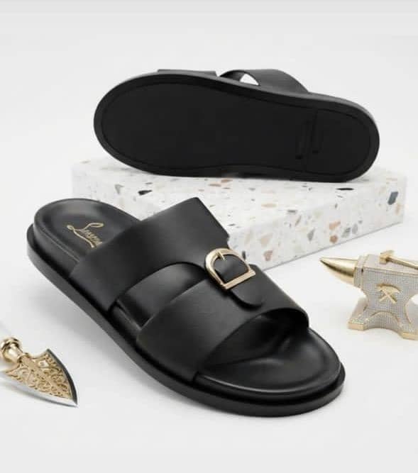 Black double-strap slide sandal