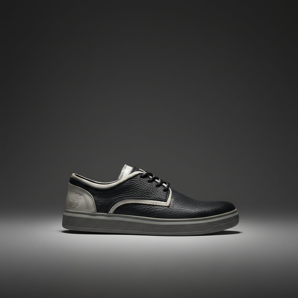 Black textured leather low-top casual dress sneaker
