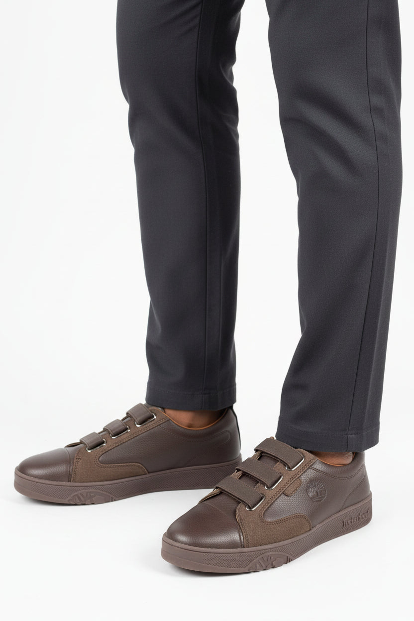 Brown Timberland leather and suede casual sneaker