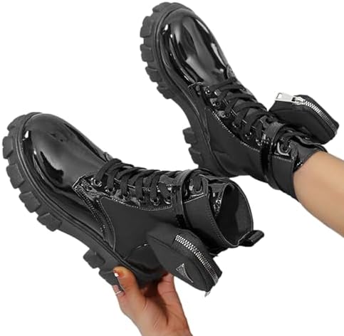 black patent leather ankle boots