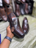 Dark brown men's monk strap dress shoe/loafer