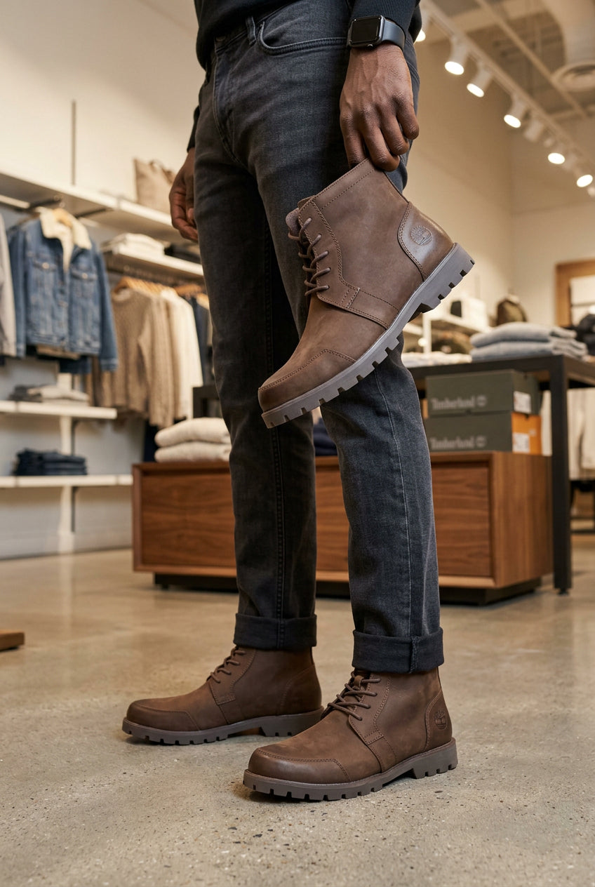 Brown leather lace-up ankle boots