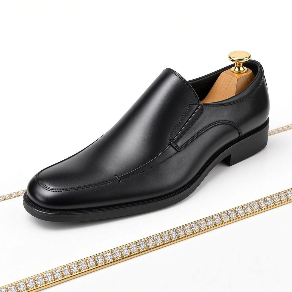 Classic black leather slip-on dress shoe