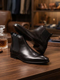 Black leather wingtip brogue Chelsea boots