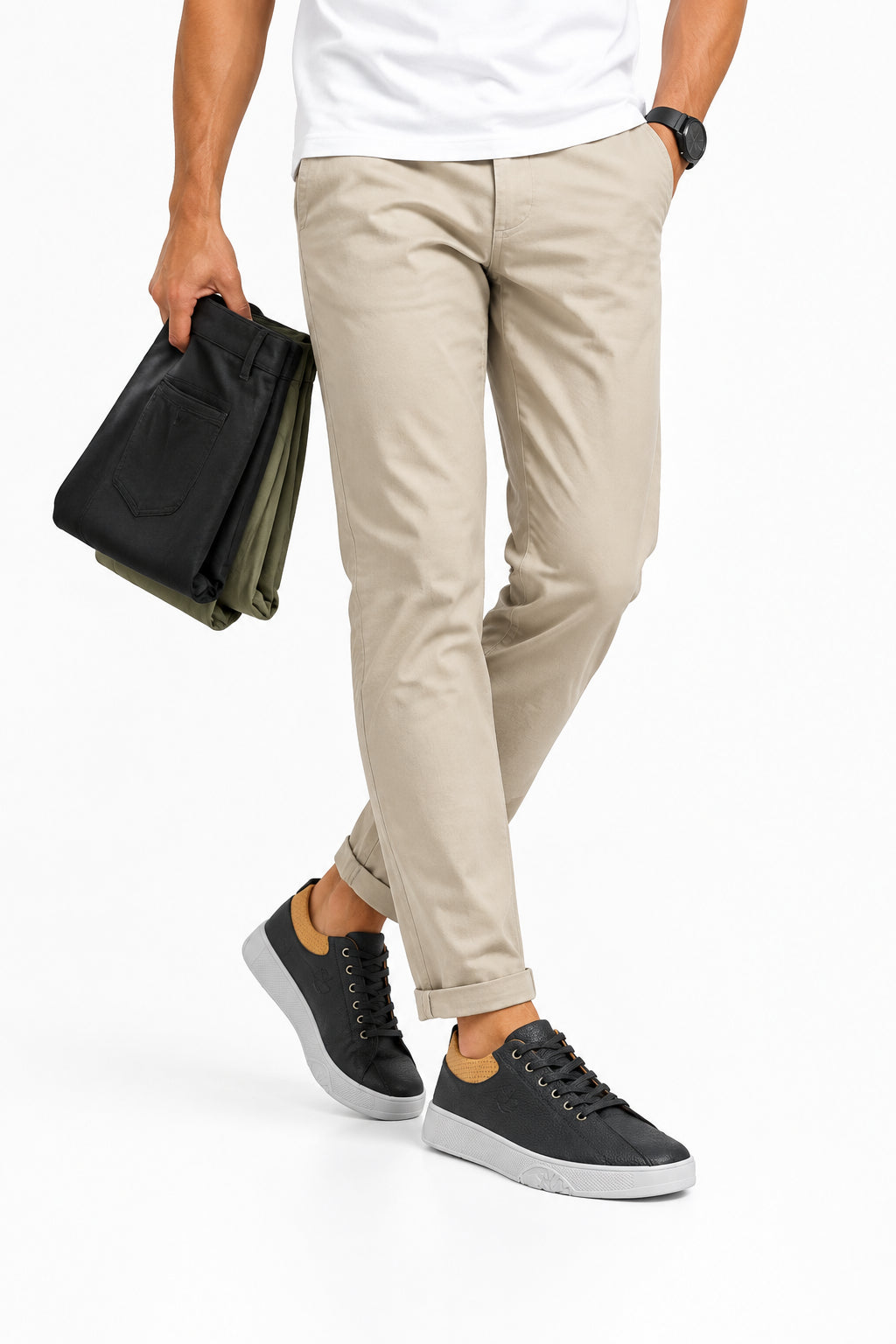 Navy blue leather casual sneakers