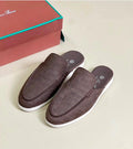 Brown crocodile-embossed leather mule loafers