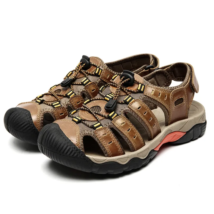 Brown leather men's outdoor hiking sandals