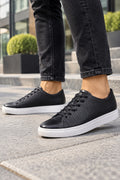 Black, low-top casual leather sneakers
