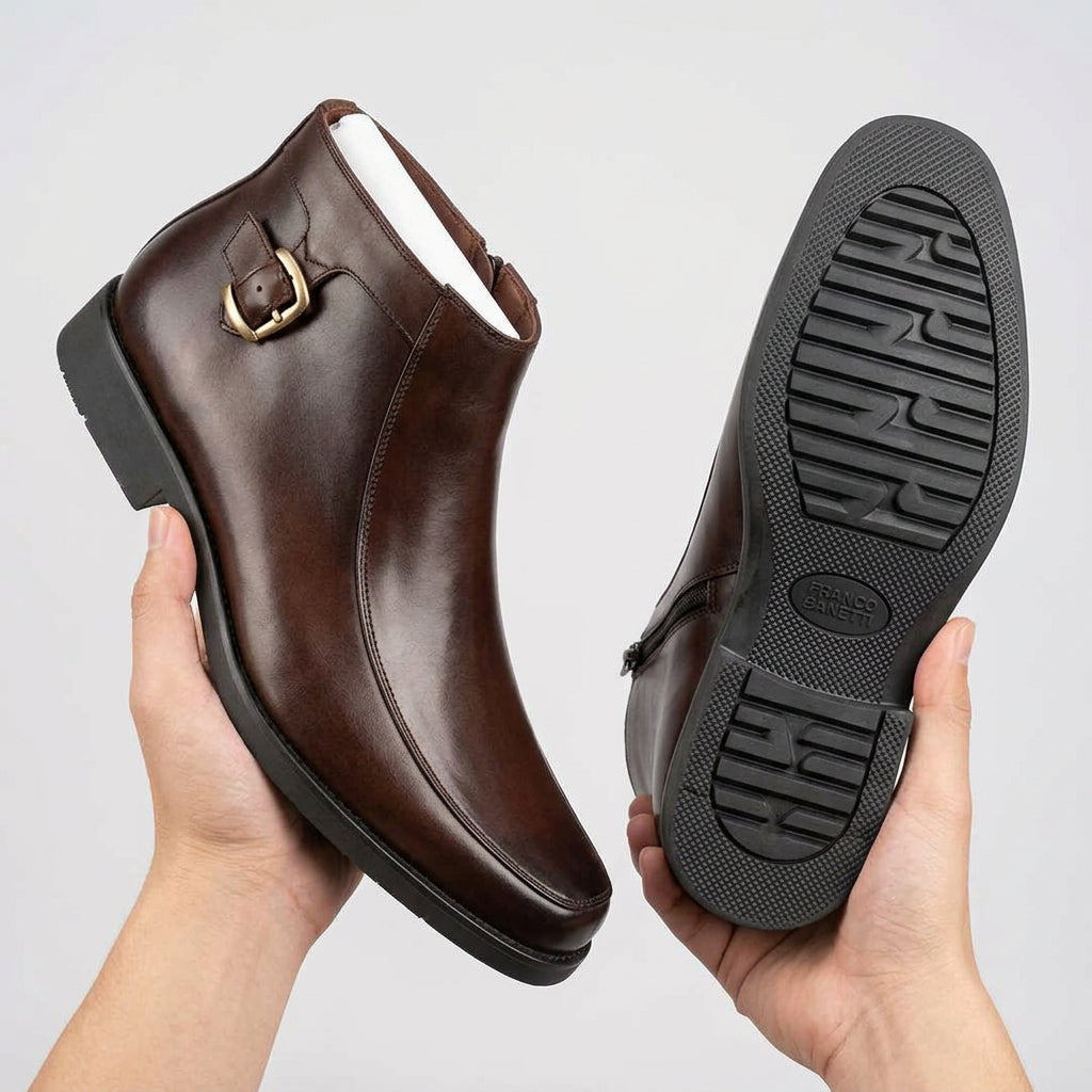 Men's brown leather side-zip ankle boots