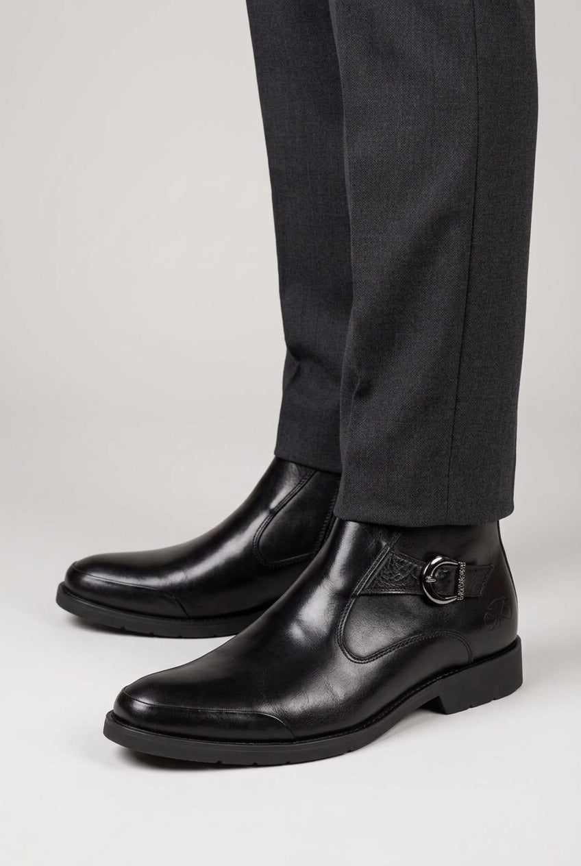 Black leather ankle boots