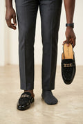 Black patent leather men's half shoe or mule branded "Fernando Melo Shoes"