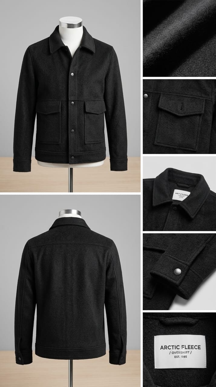 Black wool-blend jacket with a spread collar