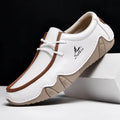 White and brown Salkin lace-up casual driving shoes