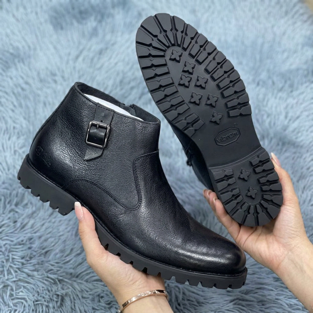 Men's black leather ankle boots