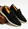 Black faux-suede penny loafers