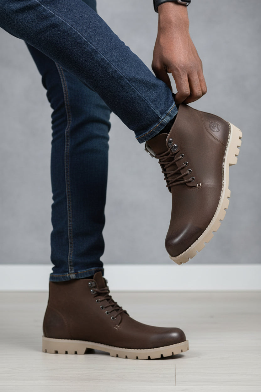 Brown leather casual ankle boot