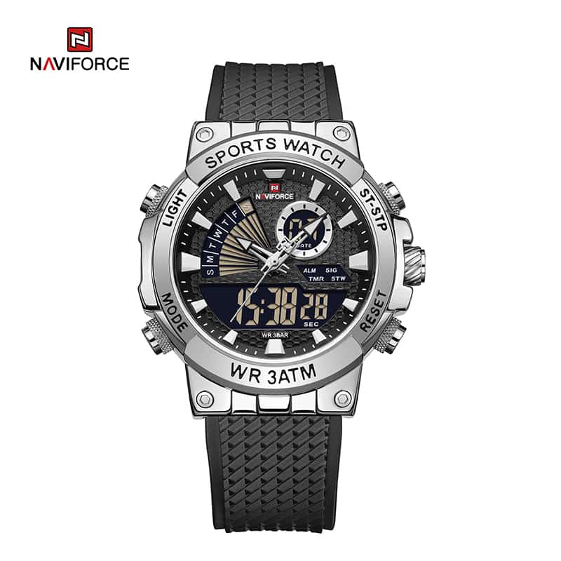 Naviforce NF9219 men's silver and black analog-digital sports watch