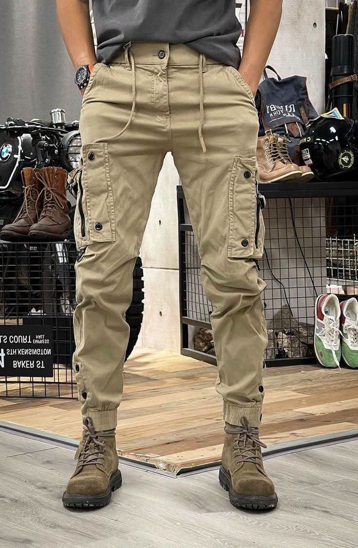 khaki tactical cargo jogger pants