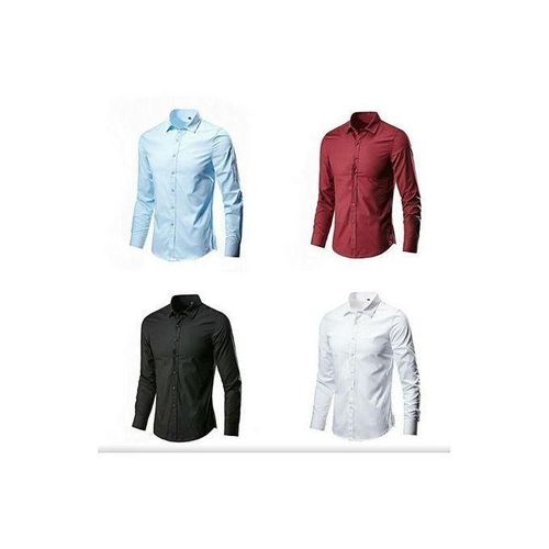Pack Of 4 Men's Formal Long Sleeve Cotton Shirts - Black, White, Blue, Maroon