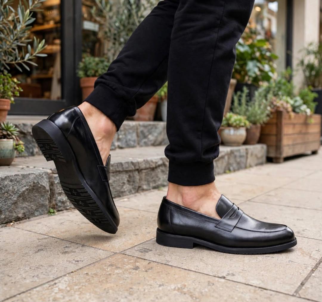 Classic black leather penny loafers