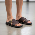Brown pebbled leather Ecco slide sandals