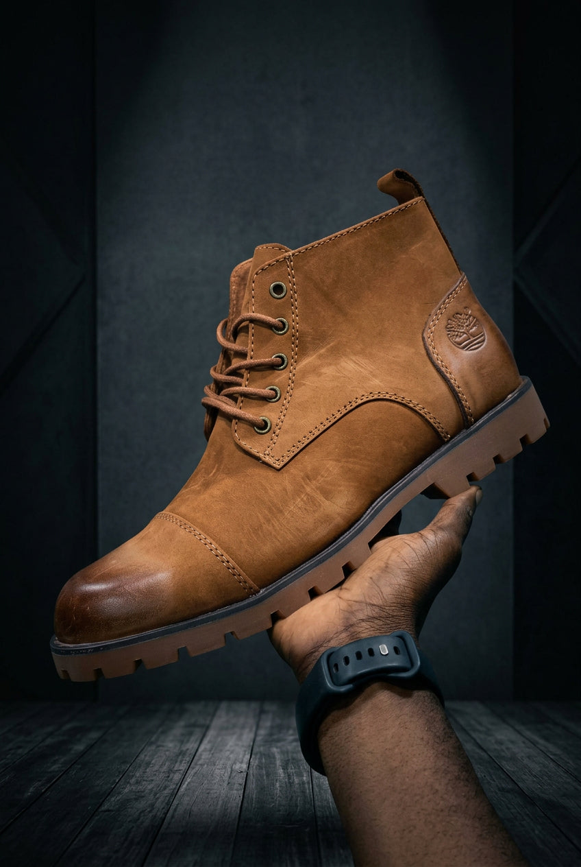Brown leather lace-up casual boots
