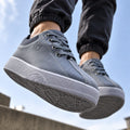 Grey leather low-top casual sneakers