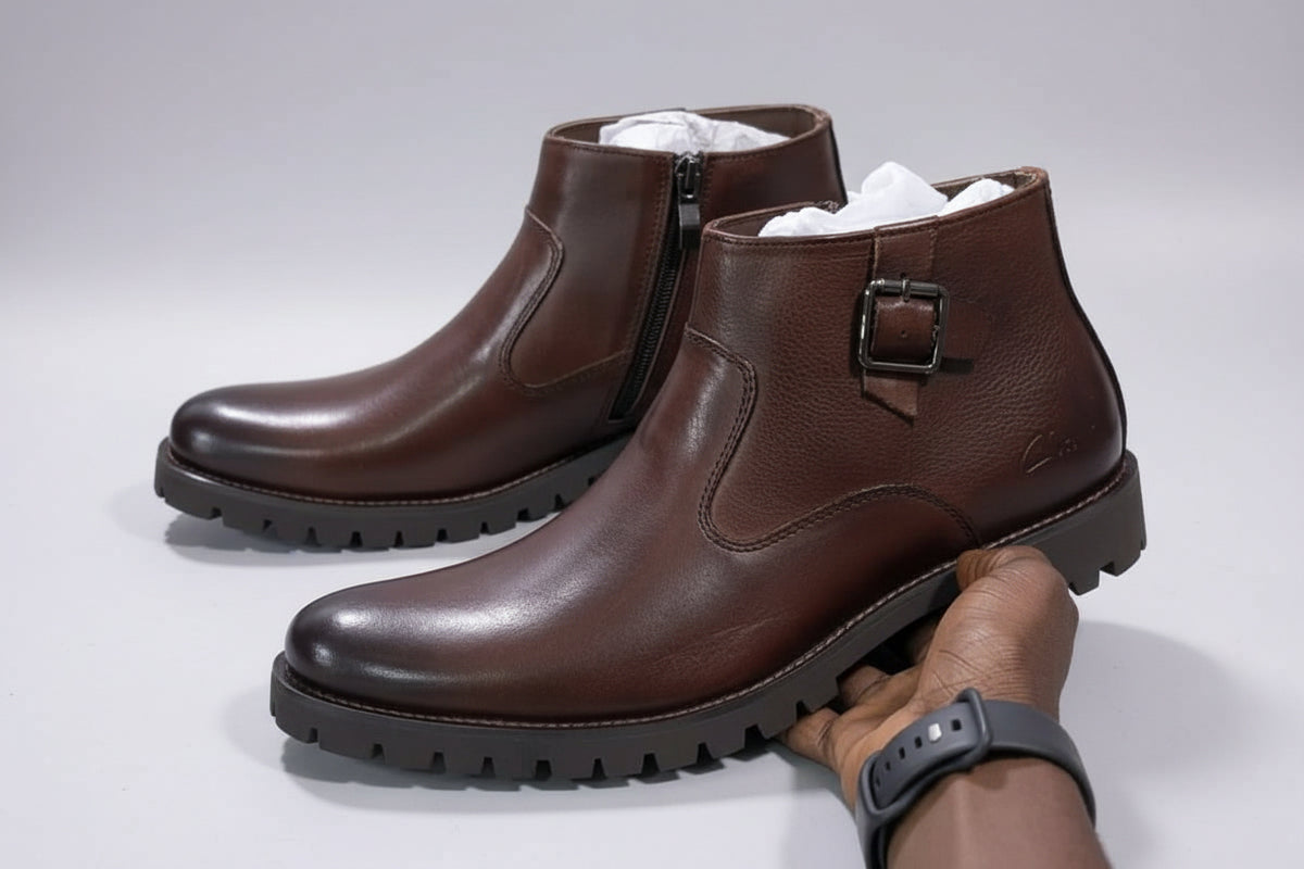 Dark brown leather ankle boots