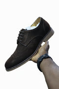 Dark brown suede wingtip brogue dress shoes