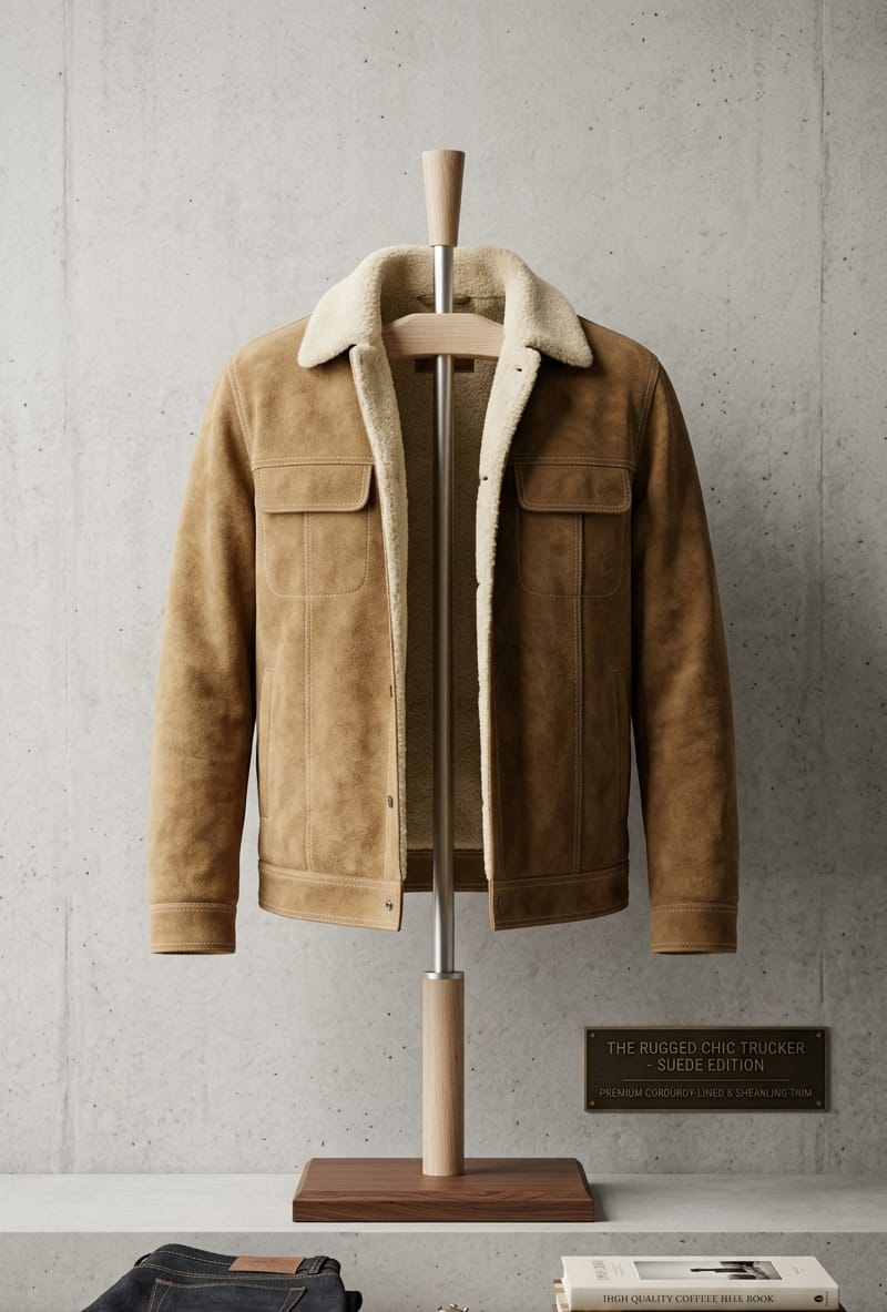 Brown suede trucker jacket