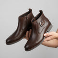 Dark leather ankle boots
