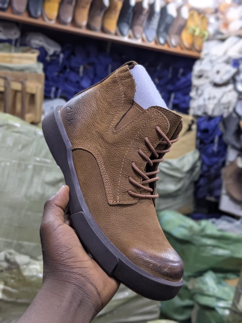 Brown leather casual ankle boots