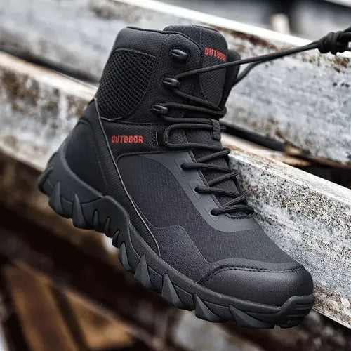 black "Outdoor" branded tactical combat boots