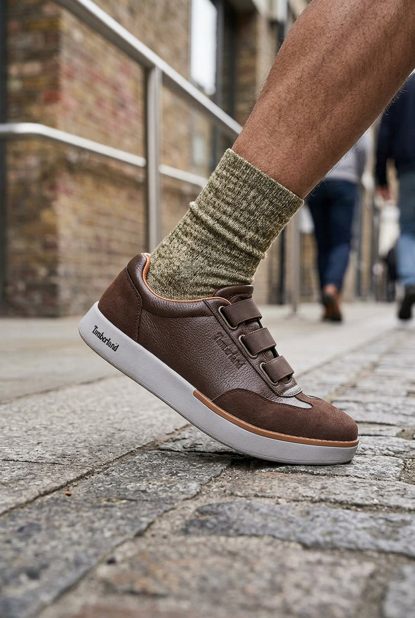 Brown Timberland low-top casual sneakers