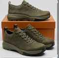 Olive green leather low-top sneaker