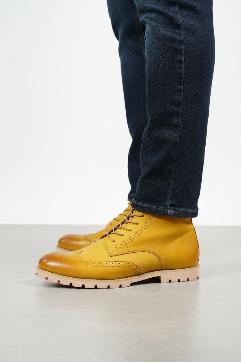 Yellow leather brogue ankle boot