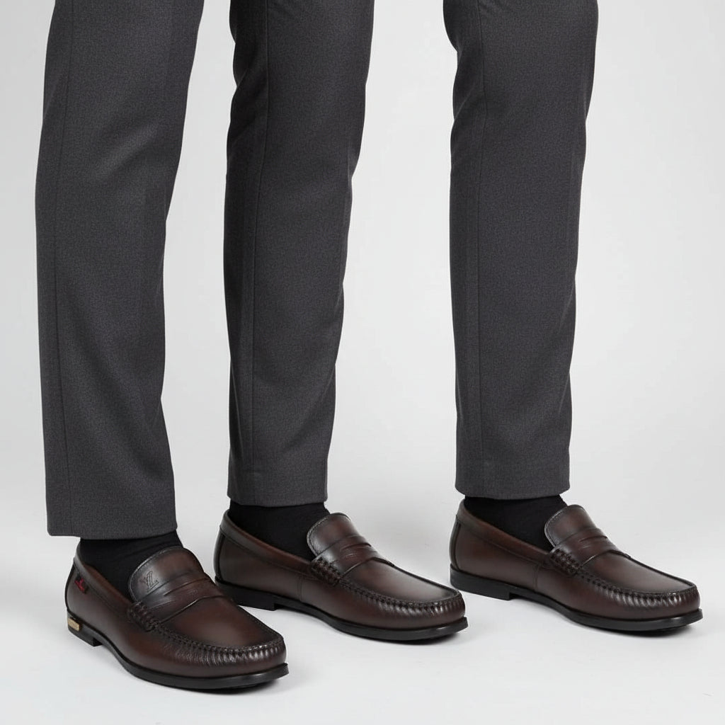 Dark brown leather Louis Vuitton penny loafer