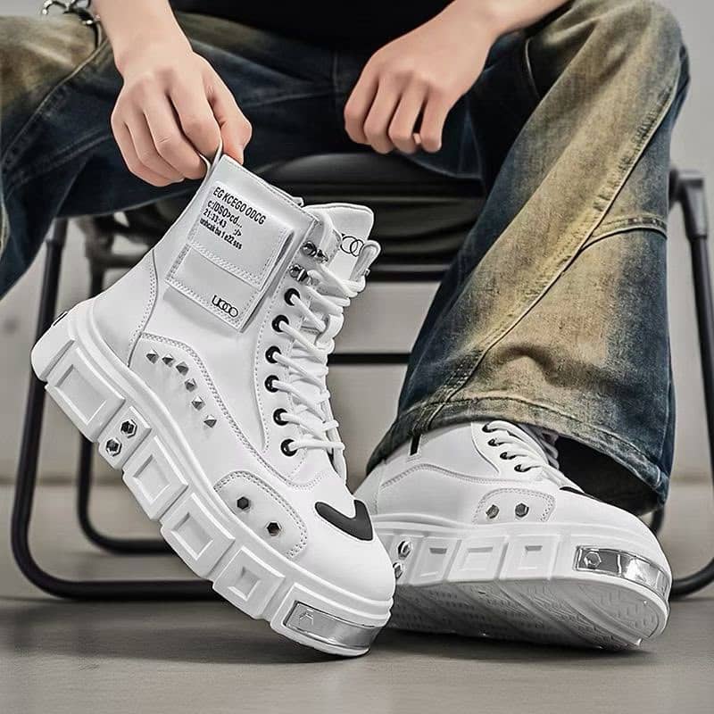 White, high-top platform boots