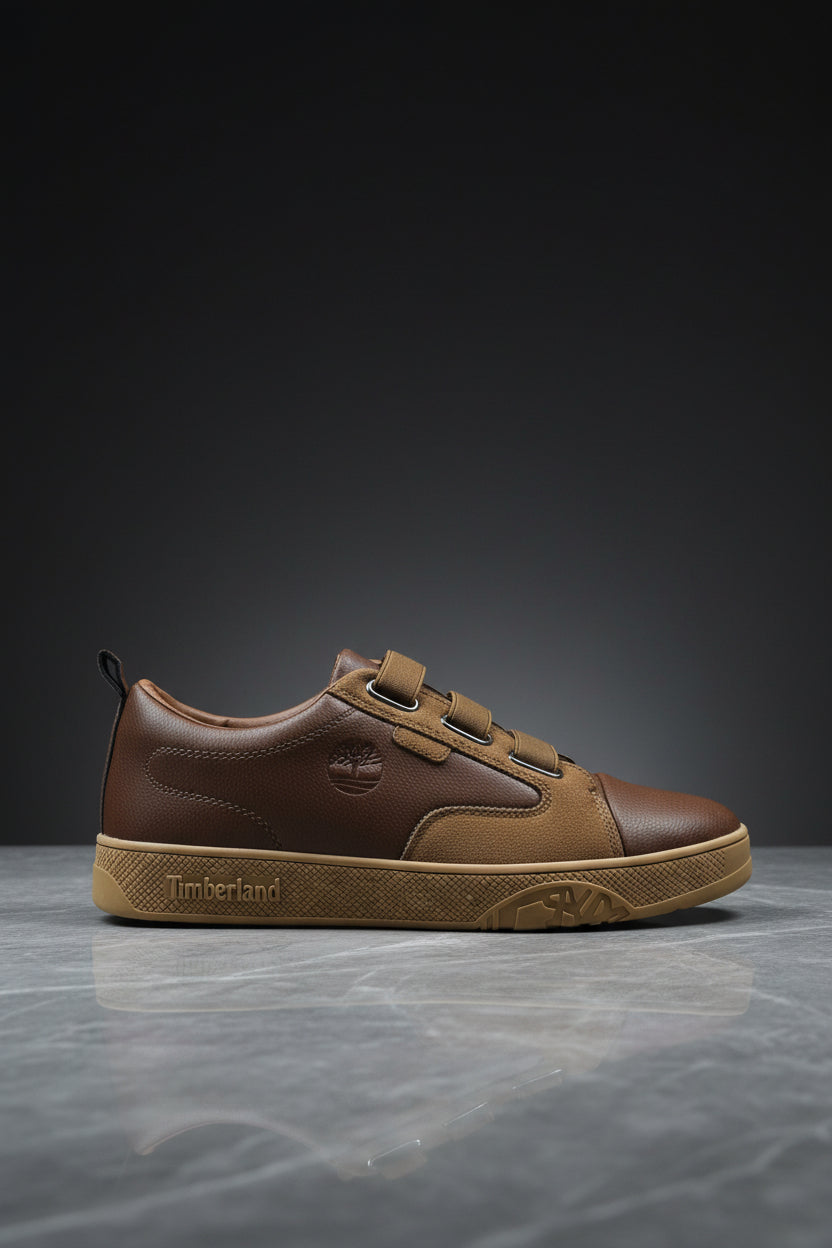 Brown leather and suede Timberland casual low-top sneakers