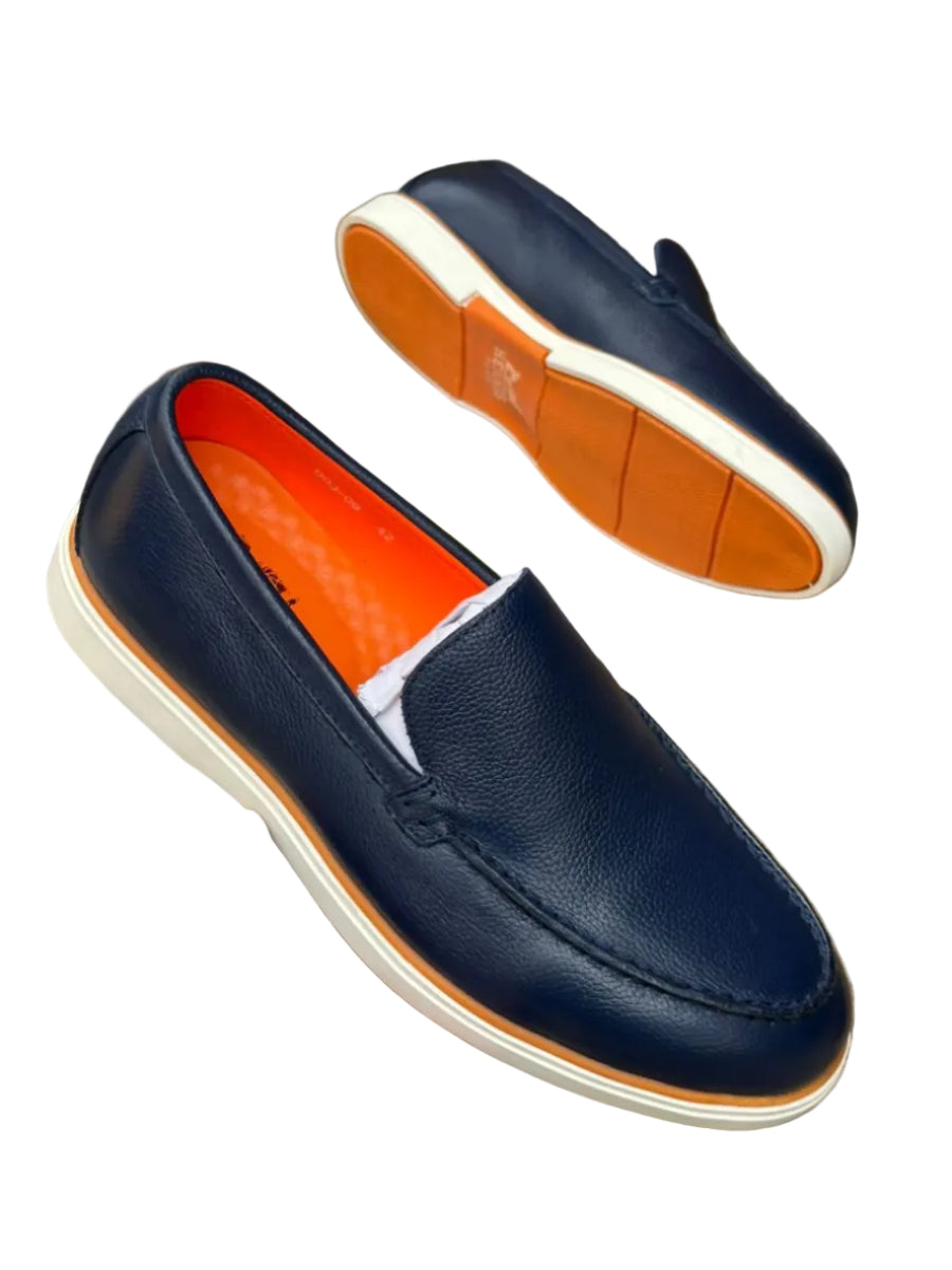 Navy blue leather slip-on loafers