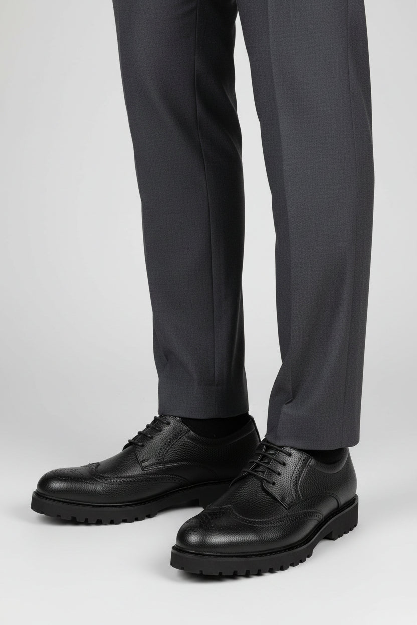 Black textured leather brogue lace-up shoes