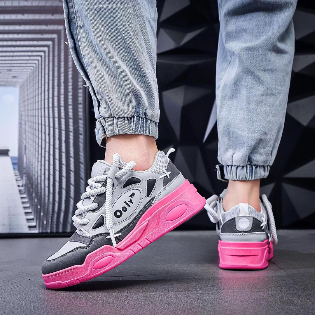 Grey and pink OGIY chunky platform sneakers